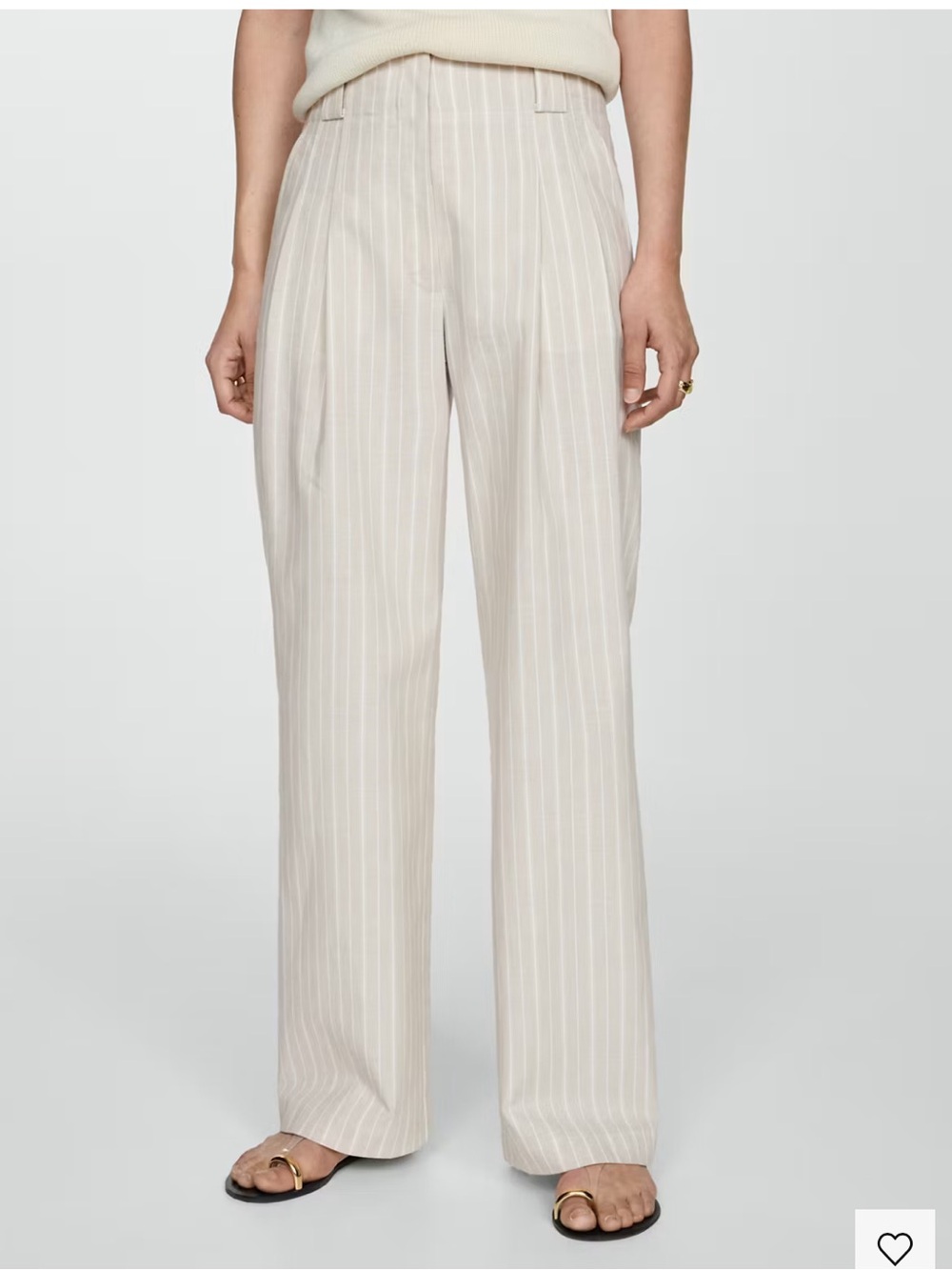 Mango Linen Cream Pinstripe Trousers 38